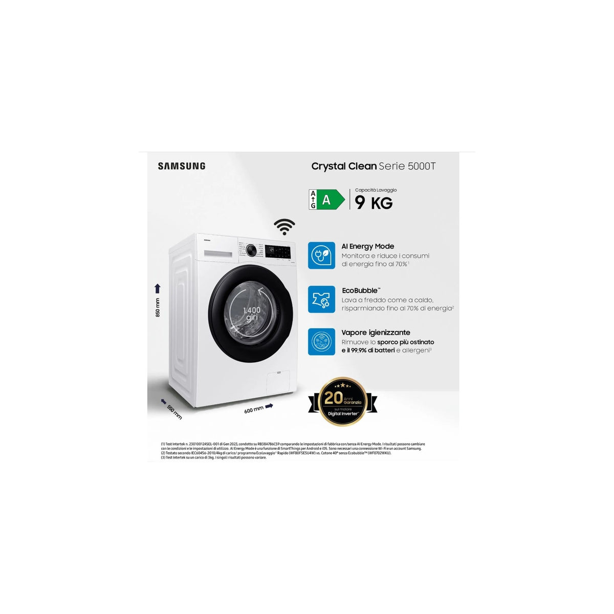 Samsung WW90CGC04DAEET Lavatrice 9 kg Crystal Clean 1400 Giri Classe A