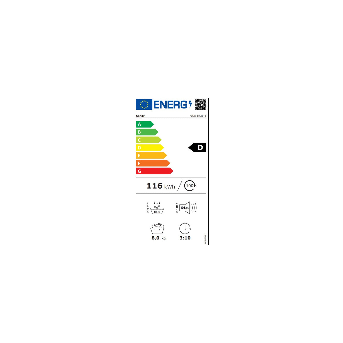 CANDY GDS 8N2B-S ASCIUGATRICE SLIM 8KG POMPA DI CALORE INVERTER CLASSE A - GDS8N2B-S