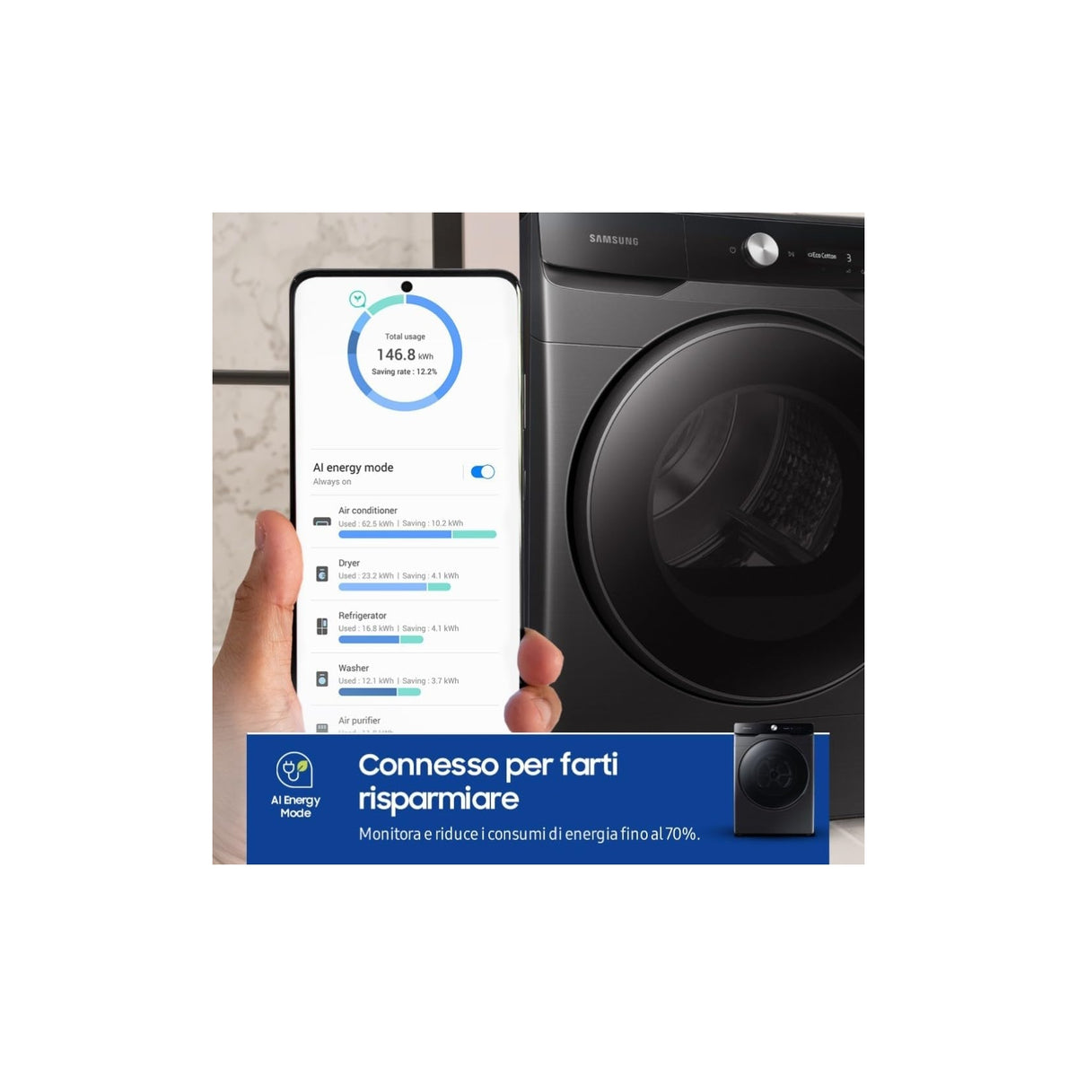 SAMSUNG DV16DG8600BVU3 ASCIUGATRICE A POMPA DI CALORE 16KG CLASSE A+++ - NERA