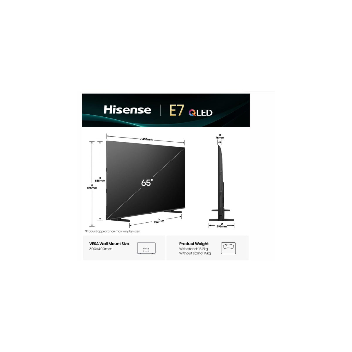 HISENSE 65E79Q TV Qled 65'' 4K Ultra HD Smart tv Wifi