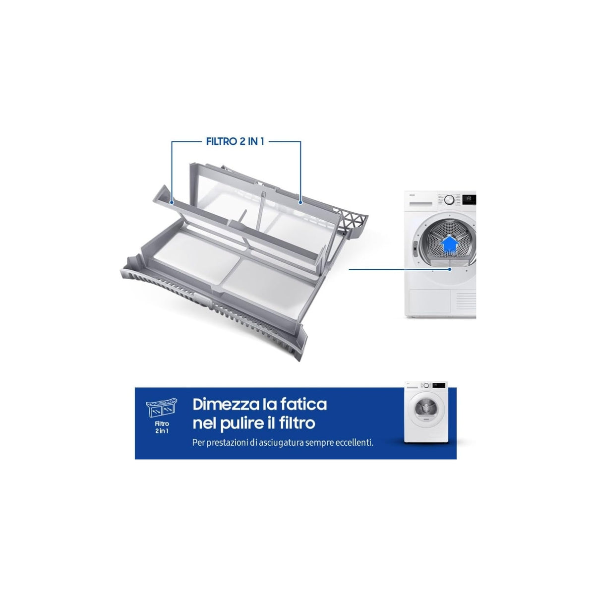Samsung DV90DG52A0TEET Asciugatrice 9Kg, Poma di calore, Wifi, Classe C