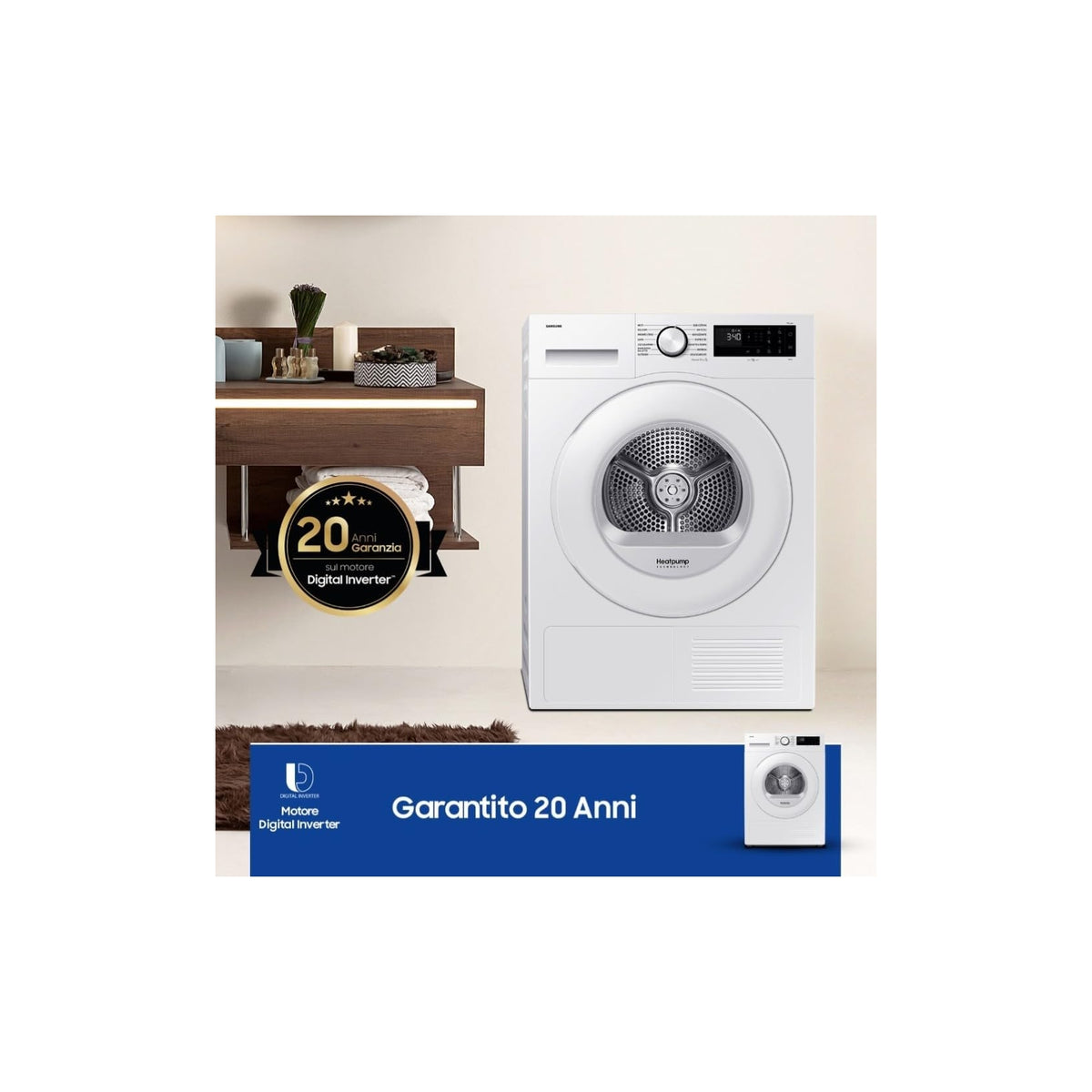 Samsung DV90DG52A0TEET Asciugatrice 9Kg, Poma di calore, Wifi, Classe C