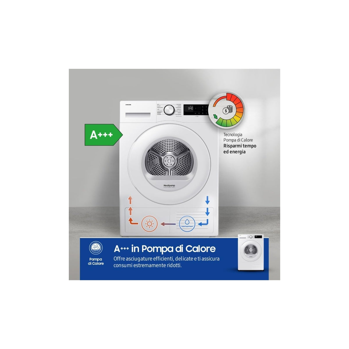 Samsung DV90DG52A0TEET Asciugatrice 9Kg, Poma di calore, Wifi, Classe C