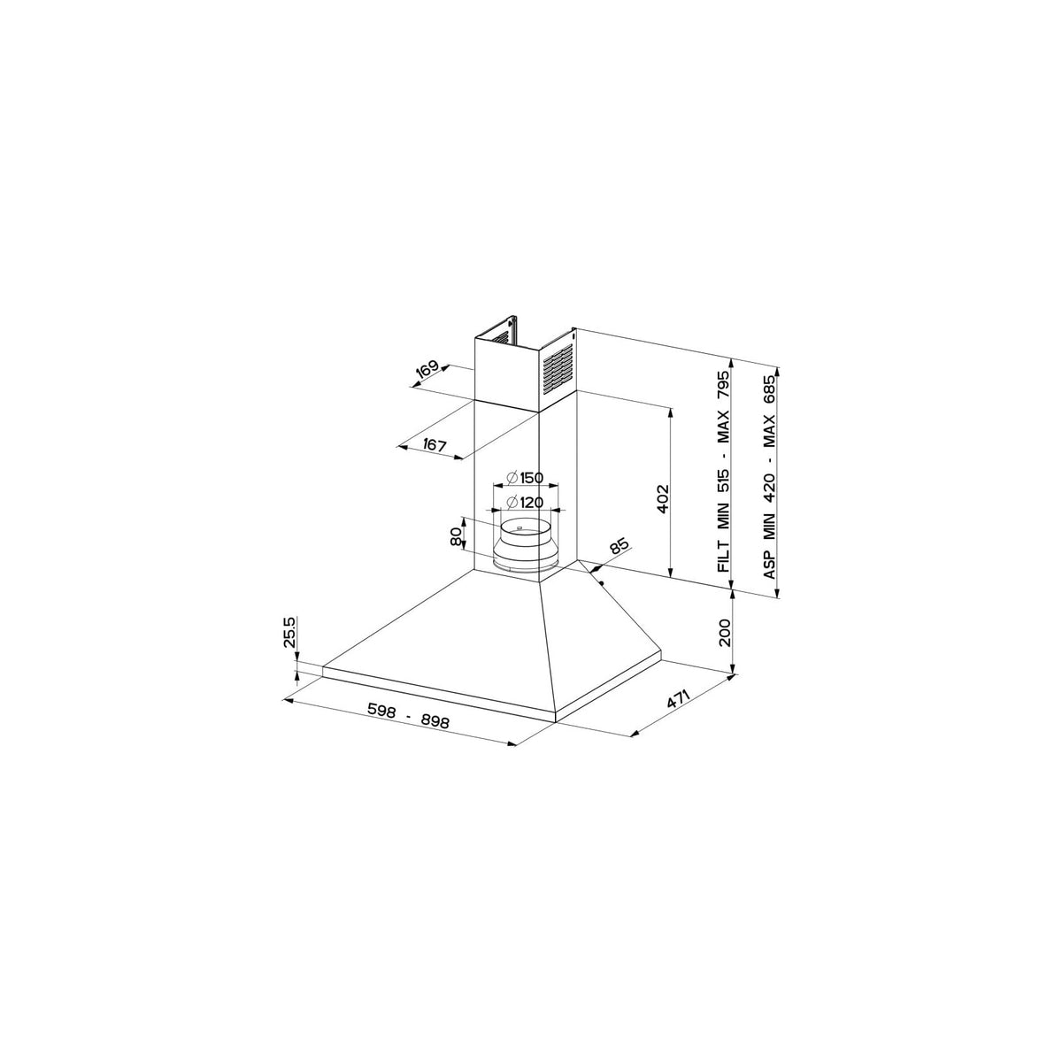 FABER PB BK A90 CAPPA A PARETE ASPIRANTE 90CM NERA CLASSE D - 320.0557.544