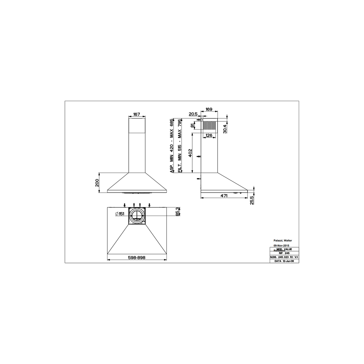 FABER PB BK A90 CAPPA A PARETE ASPIRANTE 90CM NERA CLASSE D - 320.0557.544