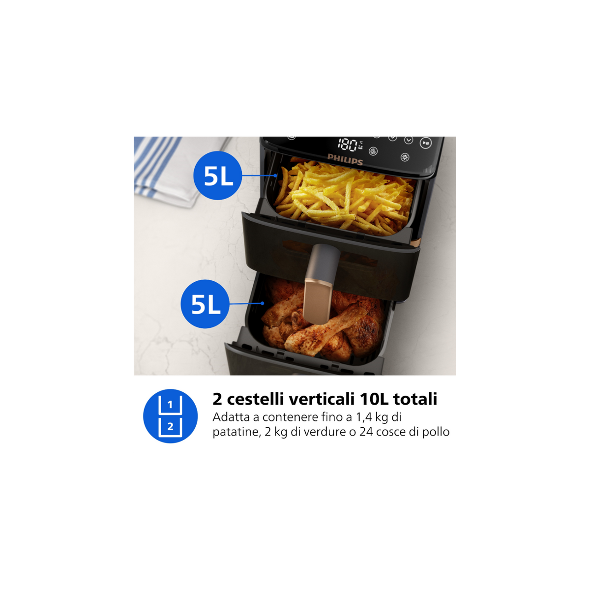PHILIPS NA462/70 FRIGGITRICE AD ARIA AIRFRYER 4000 10LT 2750W NERA