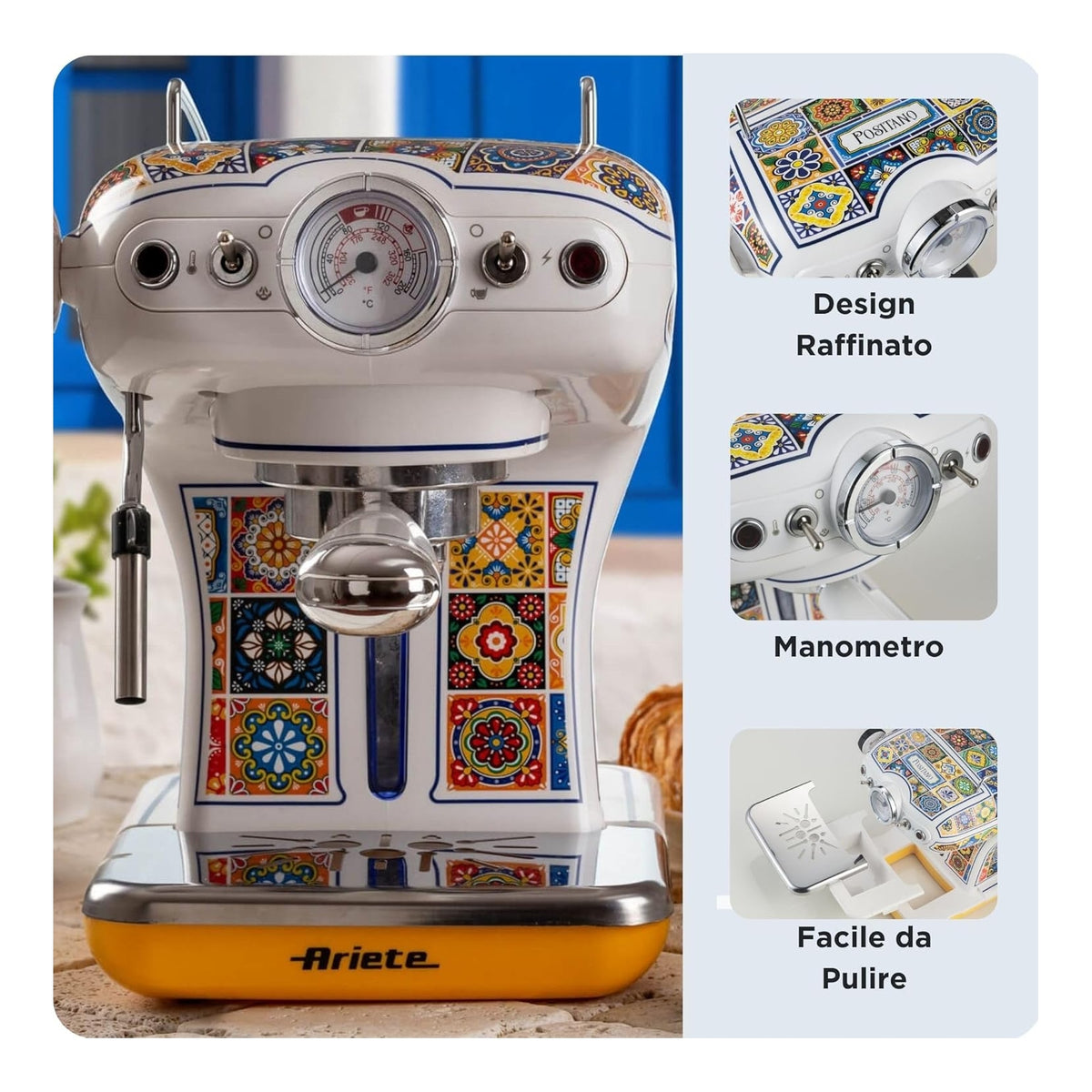 Ariete 1389 Macchina da caffè Positano, 850W, Capacità serbatoio 0,9L, Cappuccinatore