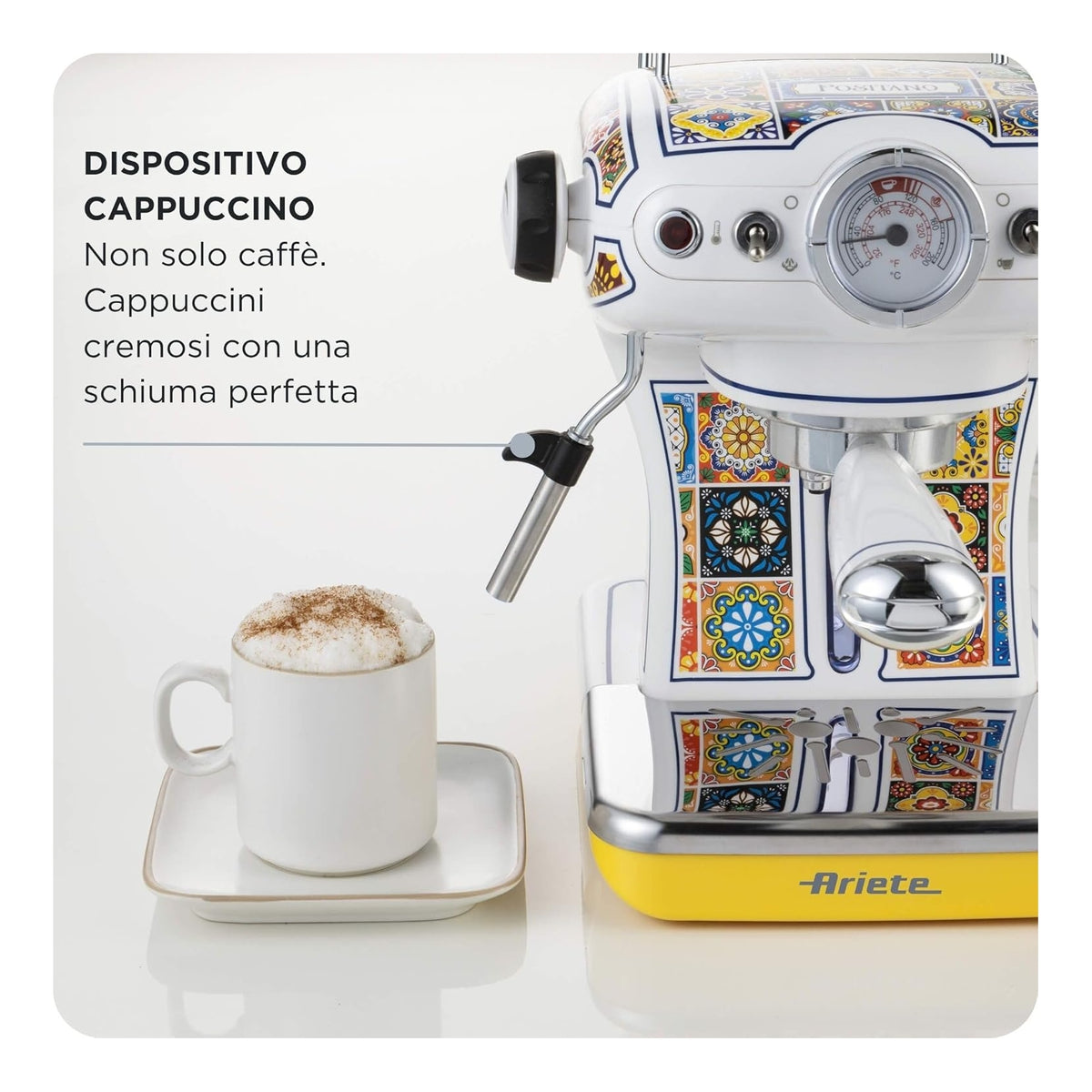 Ariete 1389 Macchina da caffè Positano, 850W, Capacità serbatoio 0,9L, Cappuccinatore