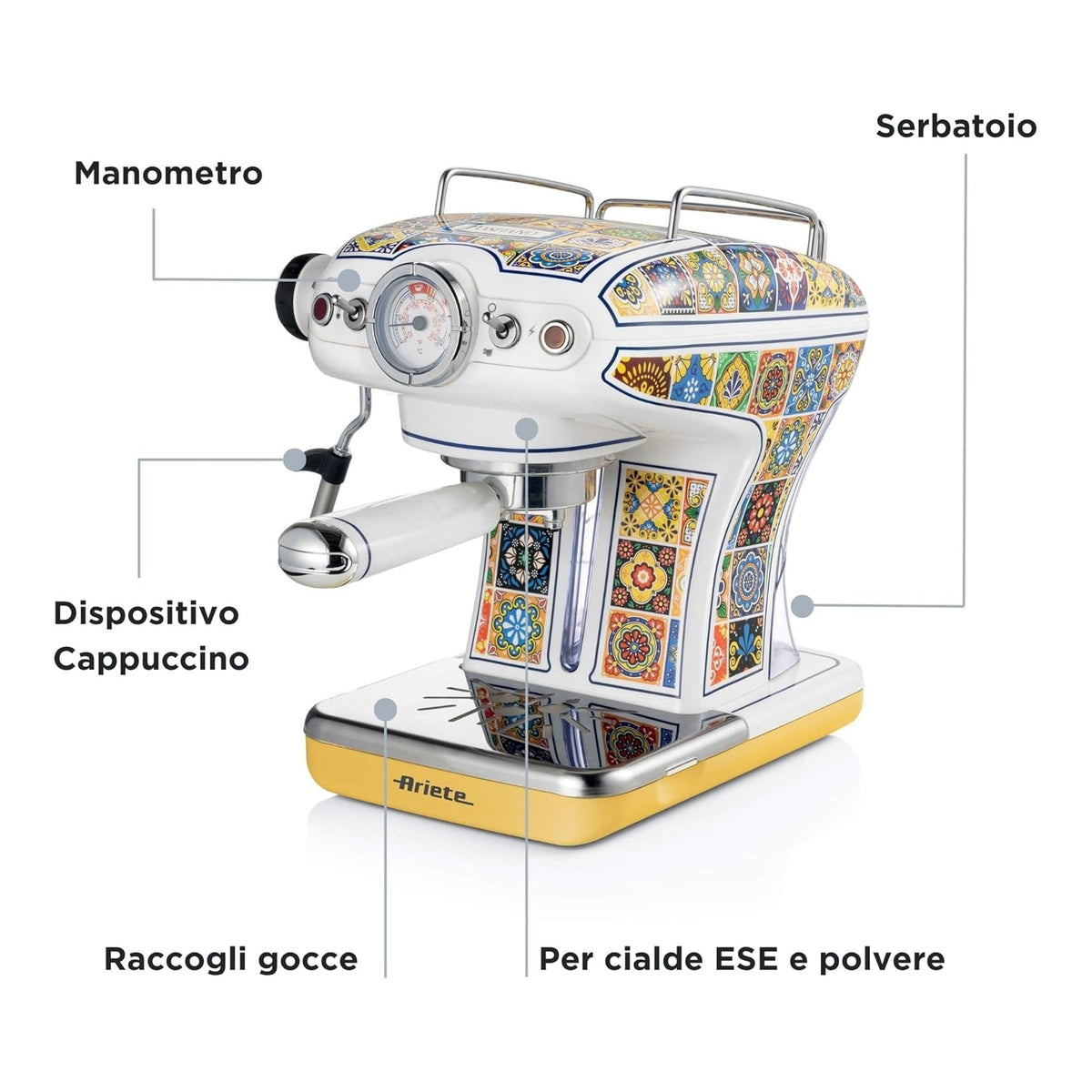 Ariete 1389 Macchina da caffè Positano, 850W, Capacità serbatoio 0,9L, Cappuccinatore