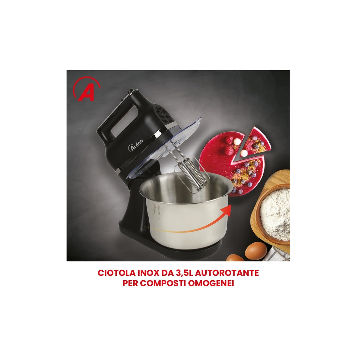 ARDES ARSBAT02 SATURNIUM Sbattitore Elettrico con Ciotola Autorotante da 3.5 Lt - ARDSBAT02