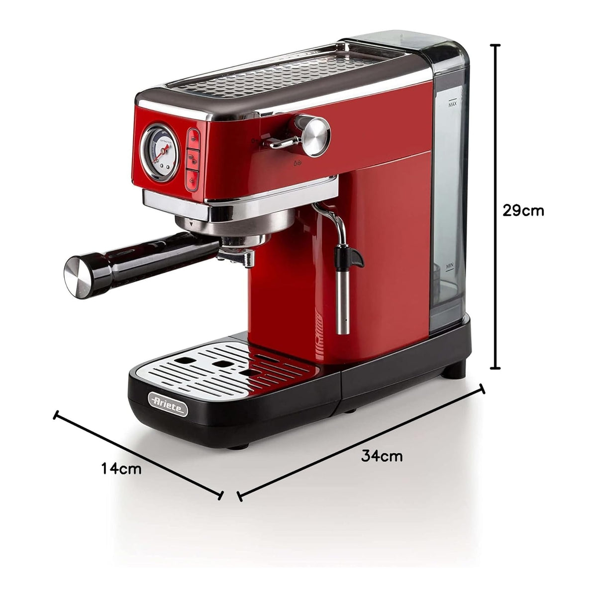ARIETE 1381 MACCHINA DA CAFFE' ESPRESSO PER CIALDE O MACINATO 1300W SERBATOIO 1,1 LT ROSSO