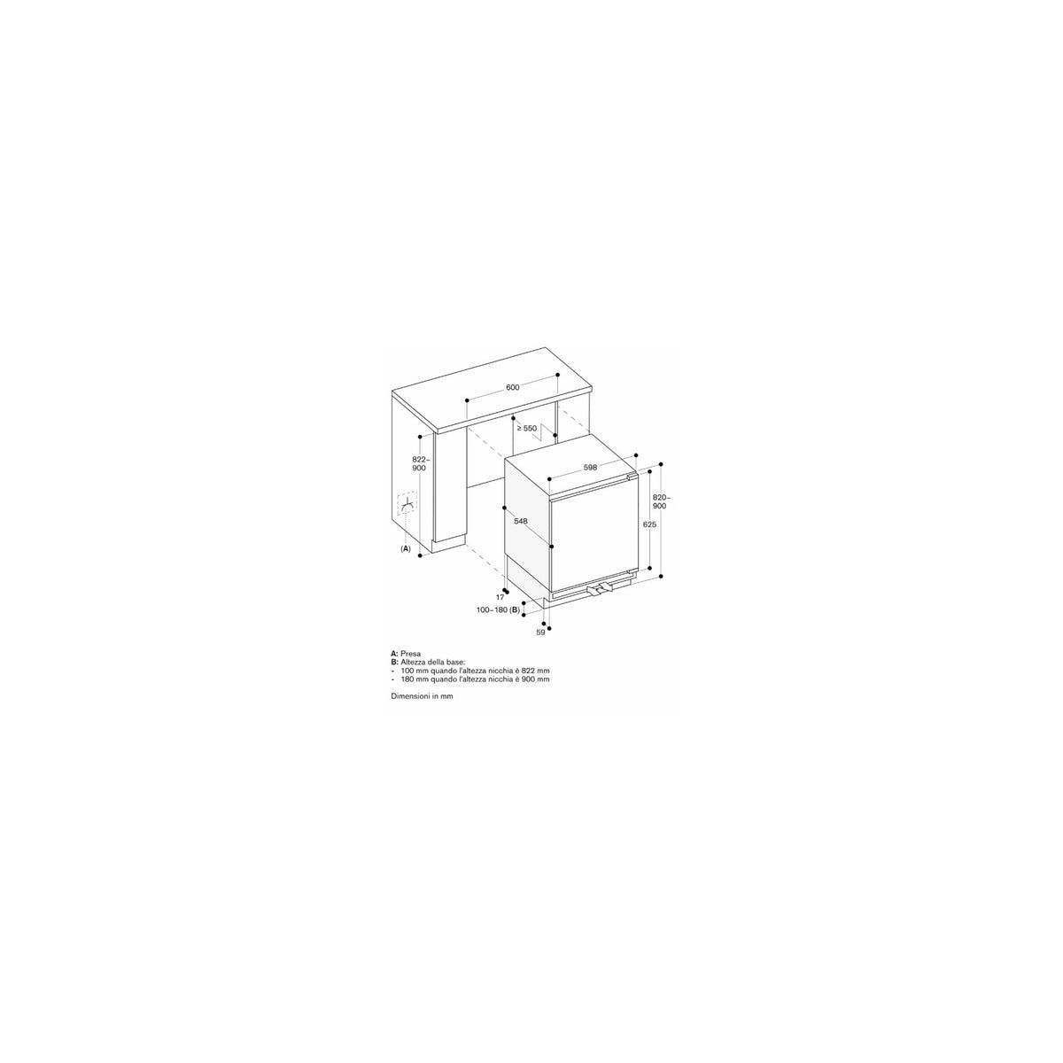 GAGGENAU RT202180 Frigorifero monoporta da Incasso con congelatore, 110Lt, Classe D