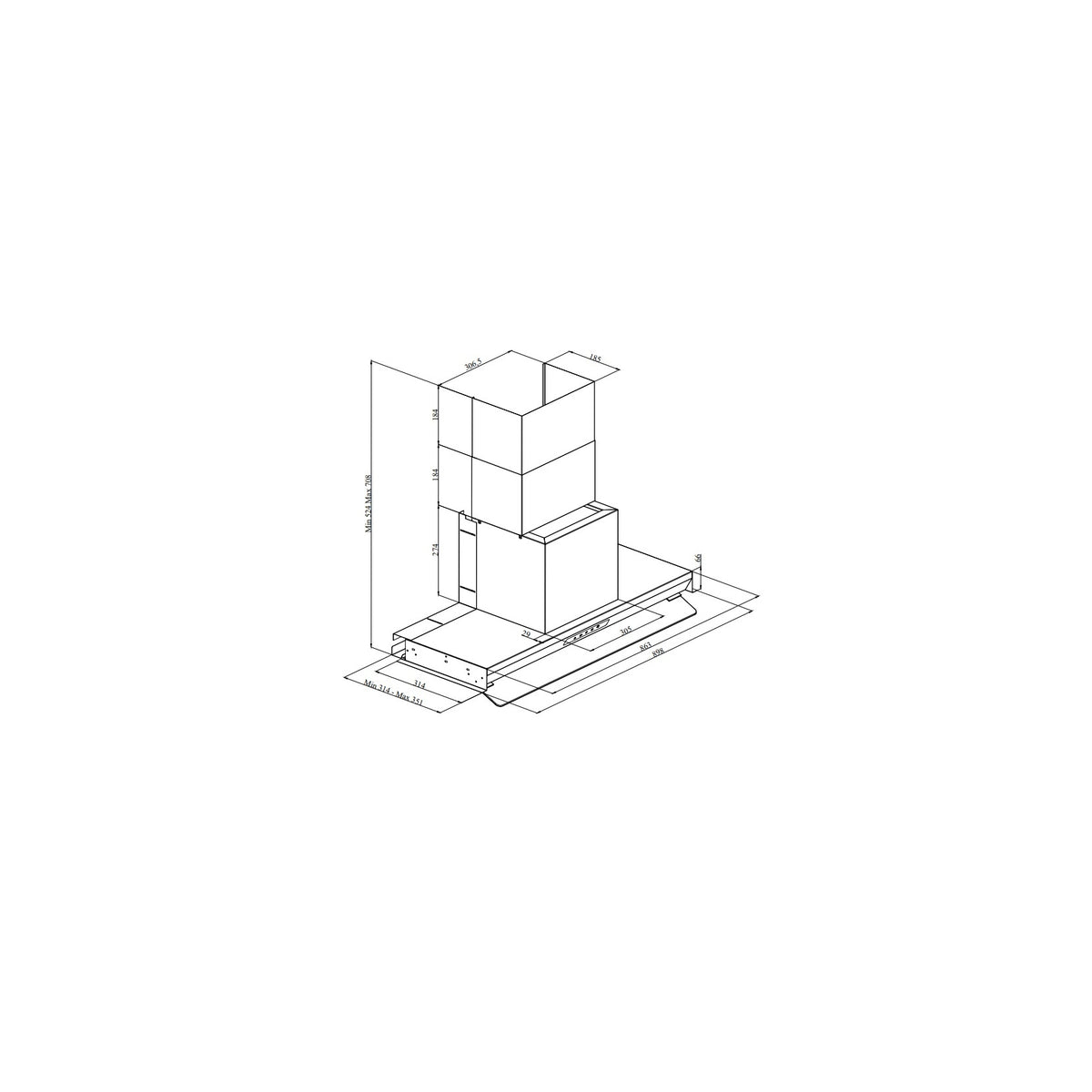 SILVERLINE 3129.9.733.28 Cappa ad Incasso Aspirante 90cm Inside 3 Drop Control - Nera