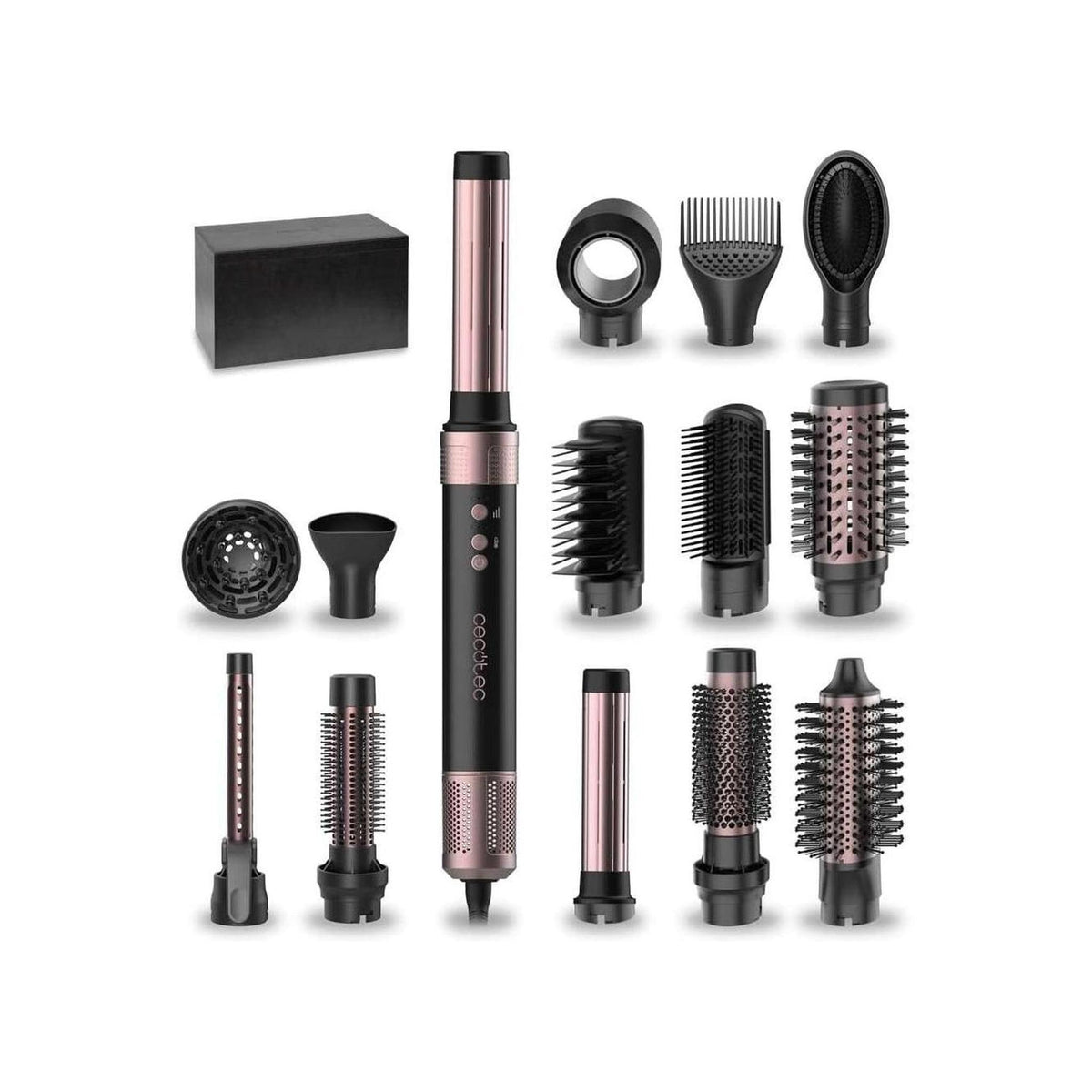 Cecotec CERAMICCARE14IN1/BLK Spazzola ad Aria Calda, 14 Accessori, Nero