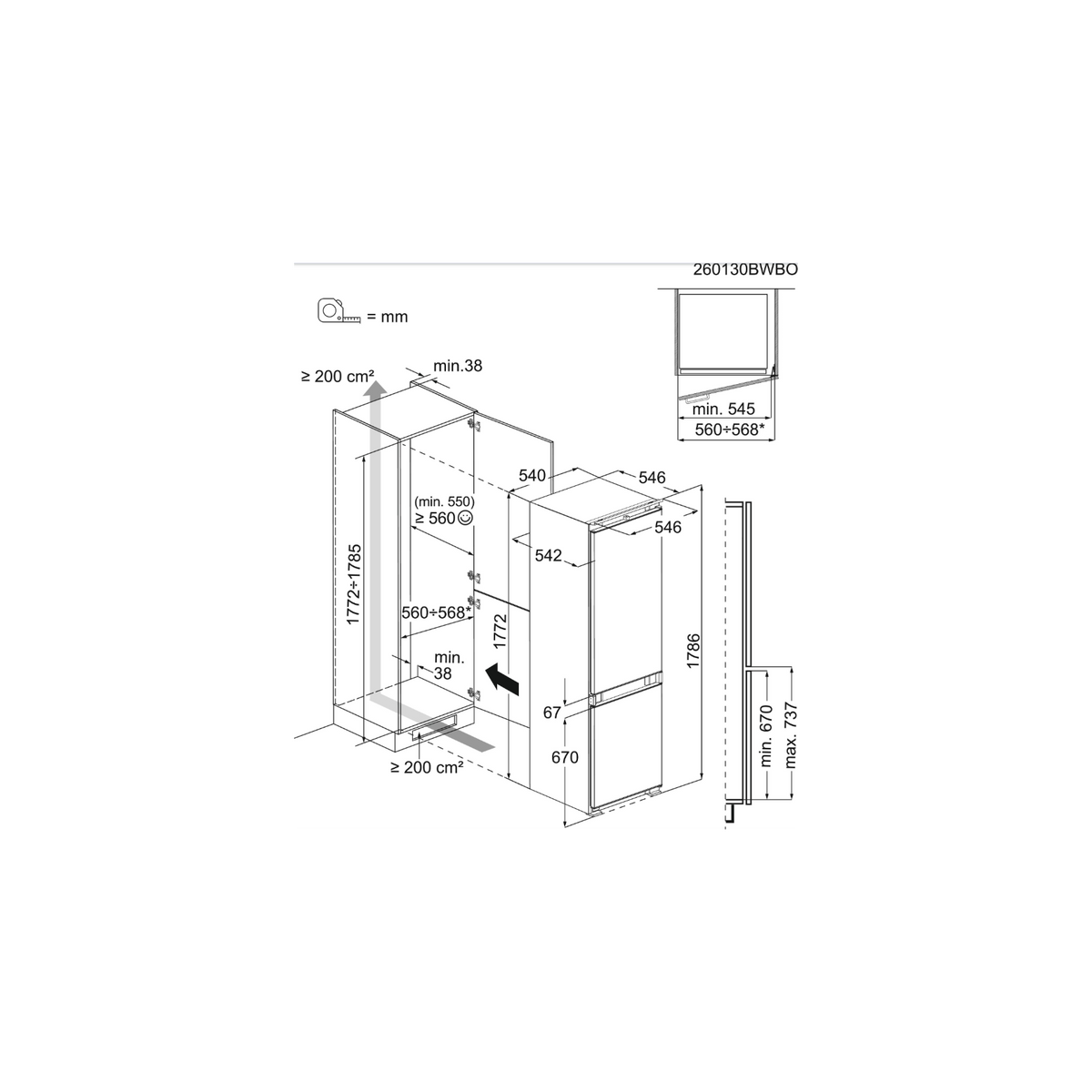 Electrolux LNN3CE18S Frigorifero Combinato Da Incasso 253LT Total No Frost Classe E