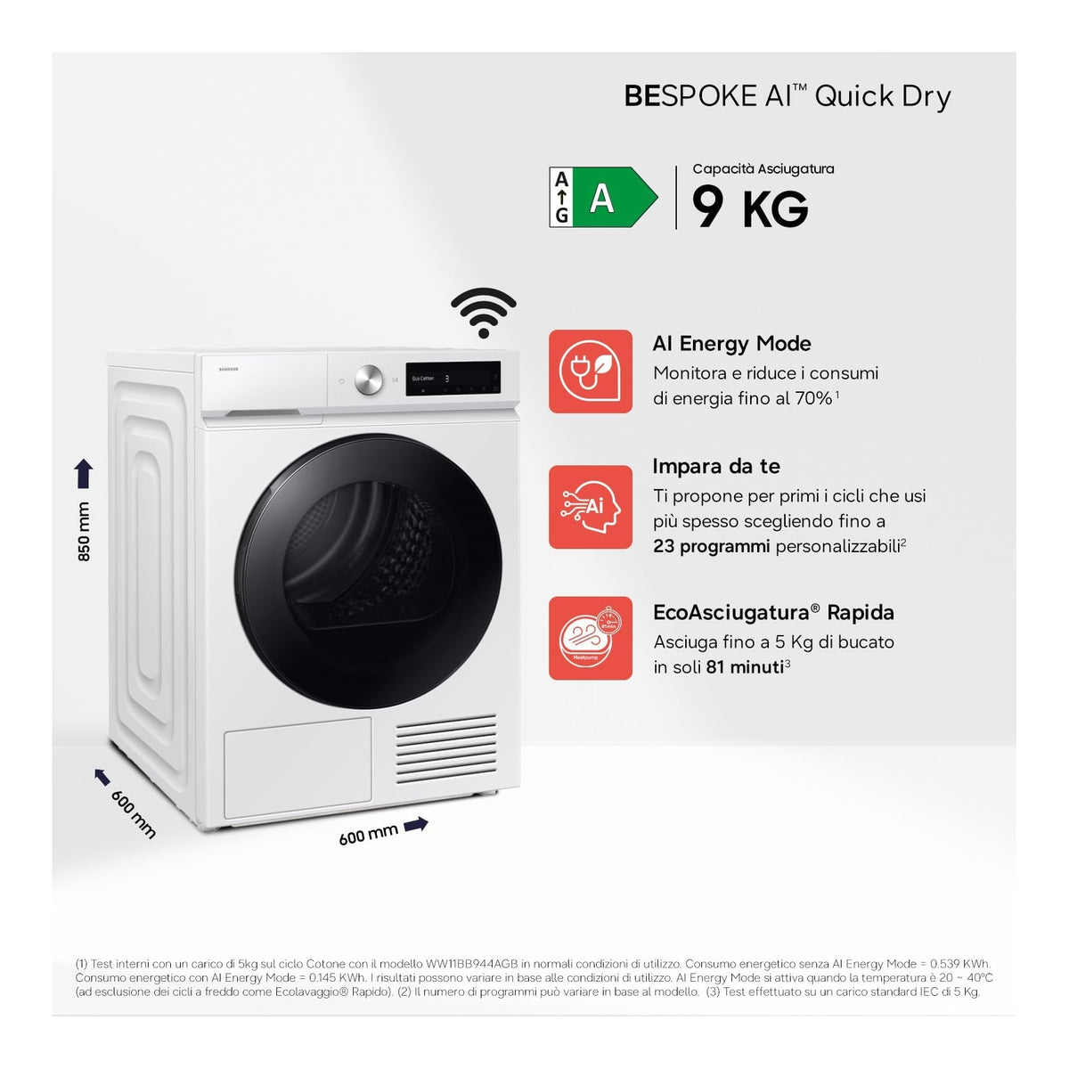 Samsung DV90DB7845GWU3 Asciugatrice Bespoke AI 9Kg Wifi Classe A