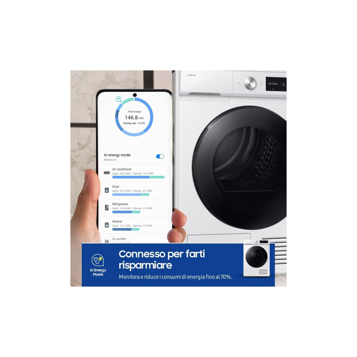 Samsung DV90DB7845GWU3 Asciugatrice Bespoke AI 9Kg Wifi Classe A