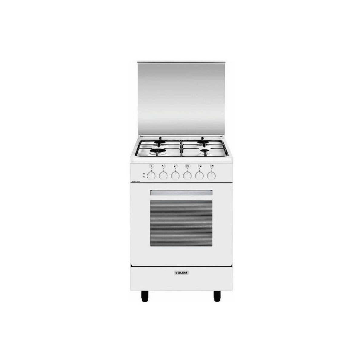 Glem Gas A654MX6 Cucina A Gas 60x50, 4 Fuochi, Forno Elettrico Multifunzione Con 6 Funzioni, Colore Bianco, Classe A