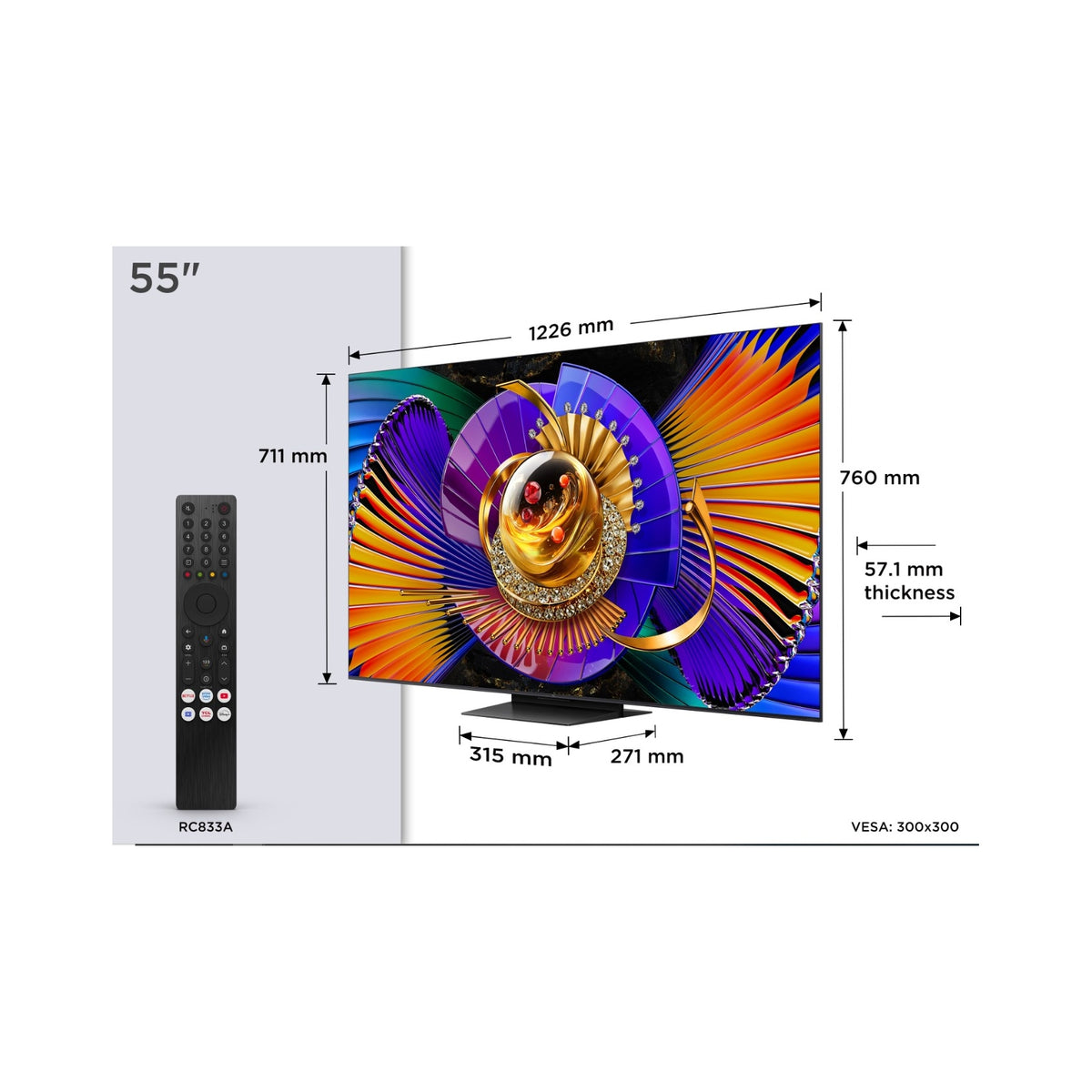 Tcl 55C7L Tv SQD-Mini LED 55'' Smart tv, 4K Ultra HD, Classe E