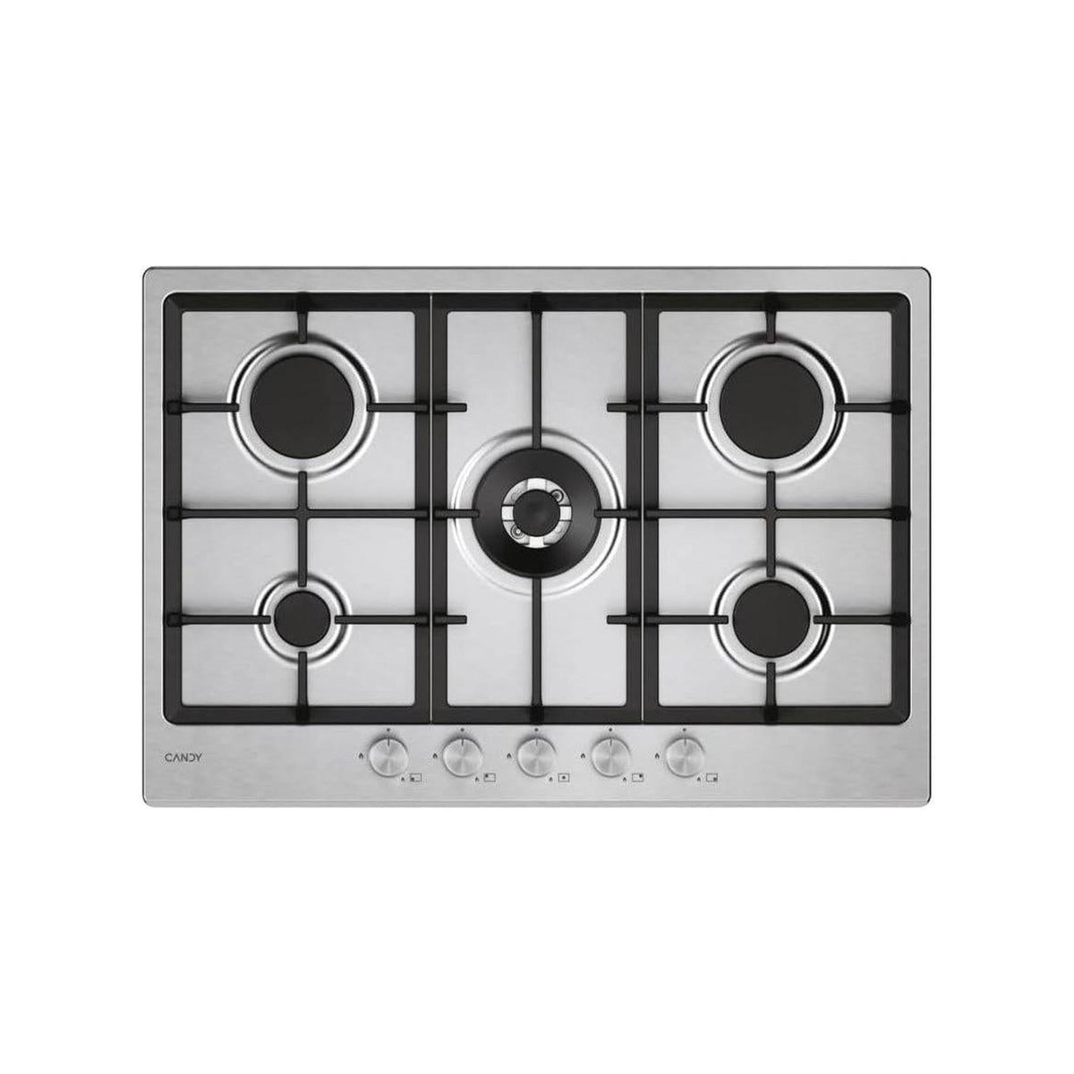 Candy CHG74WTX Piano cottura da incasso 75cm 5 fuochi a gas e griglia in ghisa - Inox