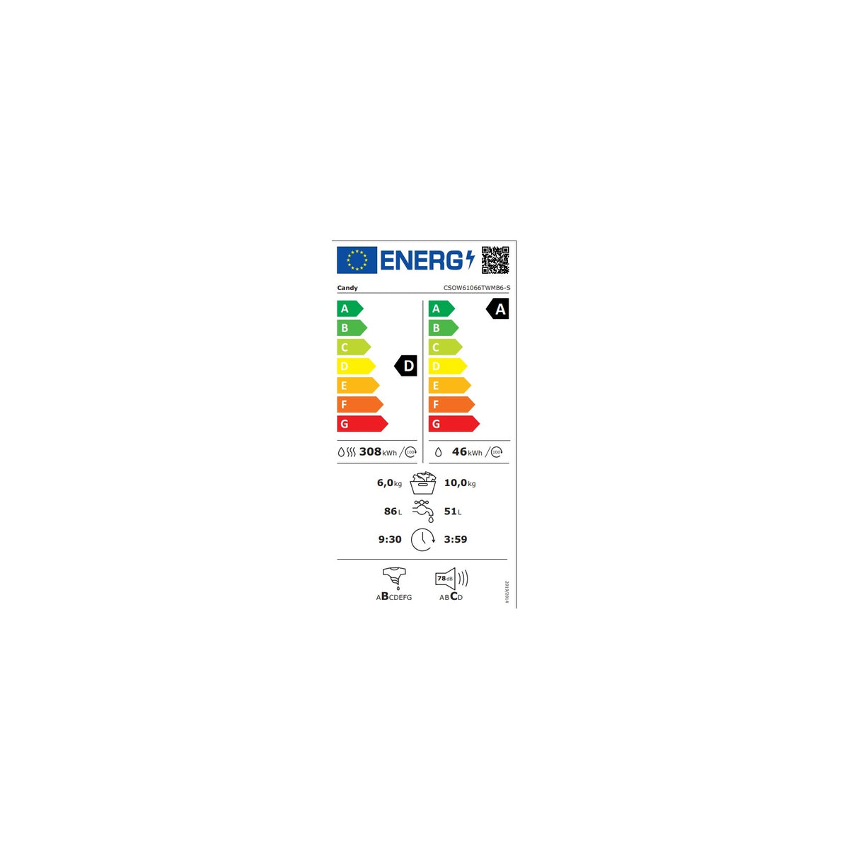 Candy CSOW61066TWMB6-S Lavasciuga 10/6Kg 1600 giri Wifi Classe A/D