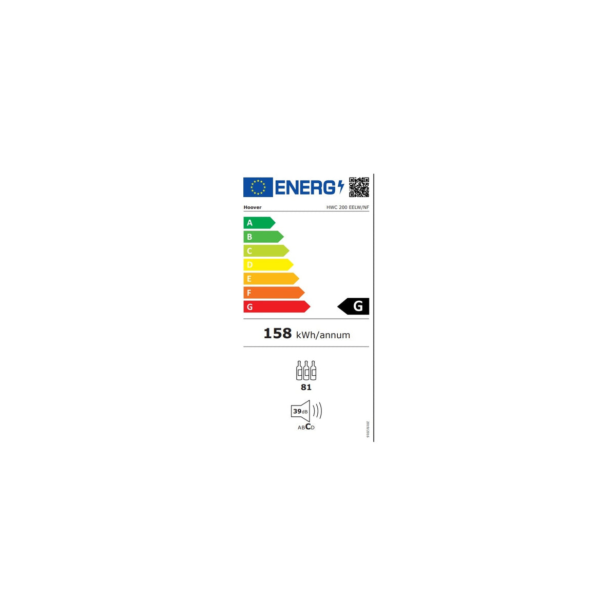 Hoover HWC 200 EELW/NF Cantinetta vini 81 bottiglie 1 zona Wifi Classe G - HWC200EELW/NF
