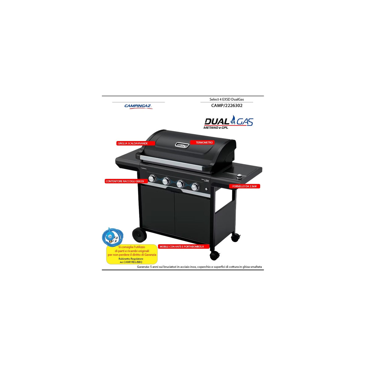 CAMPINGAZ Select 4 EXSD Barbecue a gas Gpl/Metano con fuoco laterale - 2226302