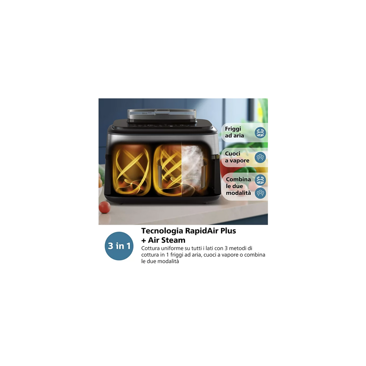 PHILIPS AIRFRYER NA555/00 SERIE 5000 FRIGGITRICE AD ARIA 9LT CON COTTURA A VAPORE