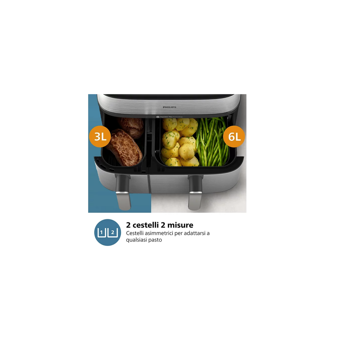 PHILIPS AIRFRYER NA555/00 SERIE 5000 FRIGGITRICE AD ARIA 9LT CON COTTURA A VAPORE