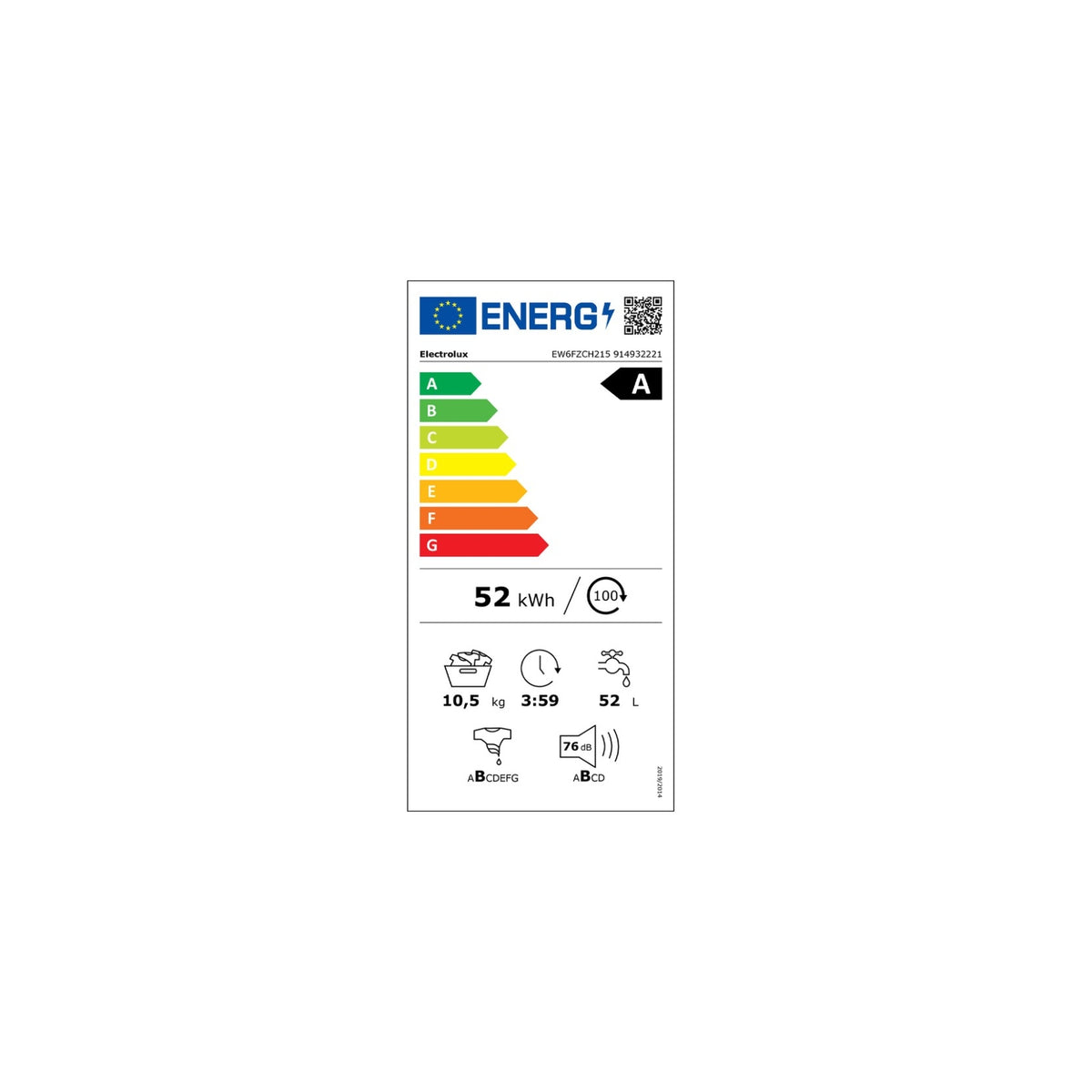 ELECTROLUX EW6FZCH215 LAVATRICE 10,5KG 1400 GIRI CLASSE A