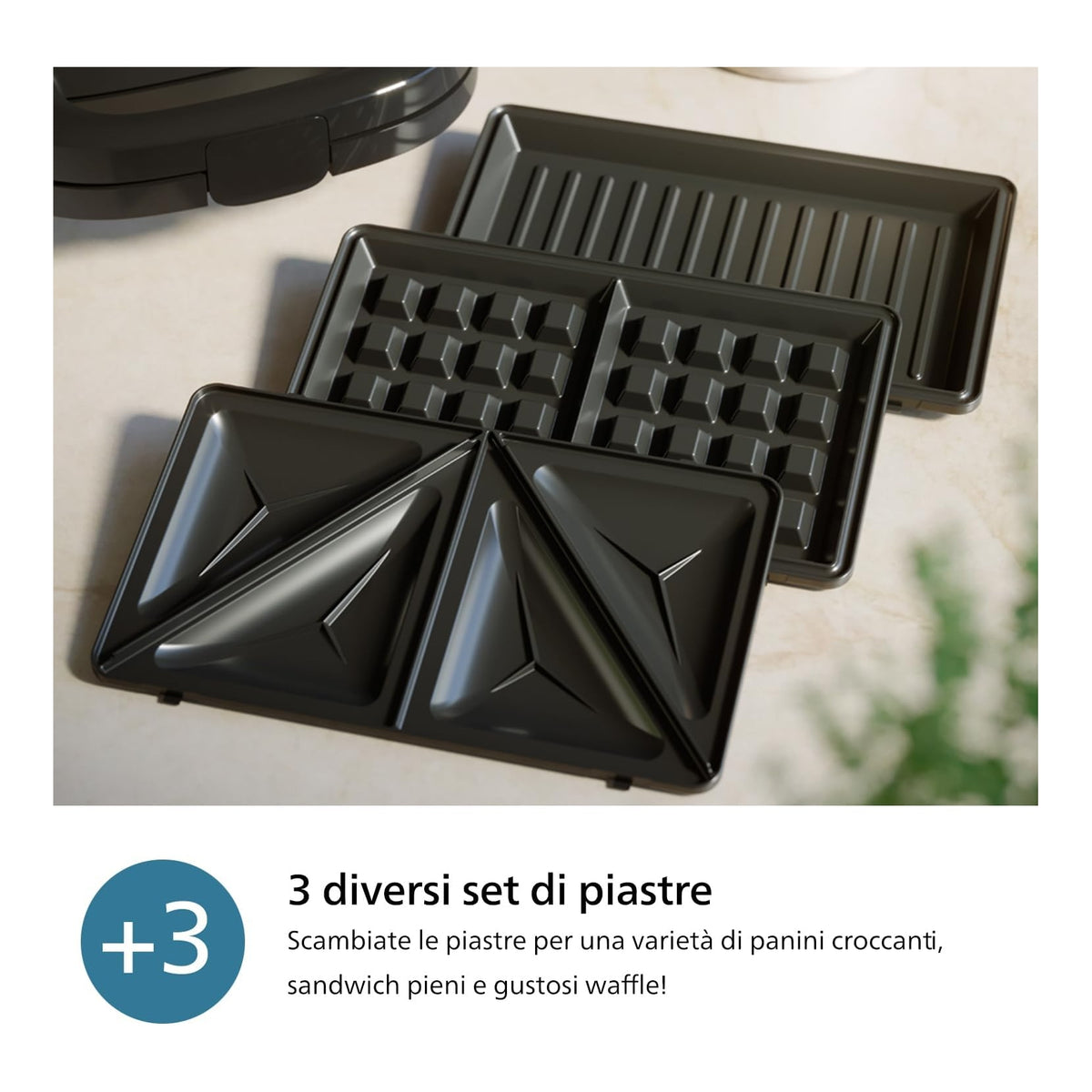 Philips HD2350/80 Tostiera + 3 Piastre per Panini, Sandwich e Waffle