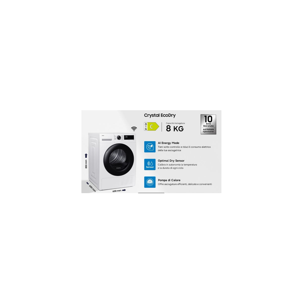 SAMSUNG DV80DG52B0AEET Asciugatrice 8Kg Pompa di Calore Wi-Fi Classe C