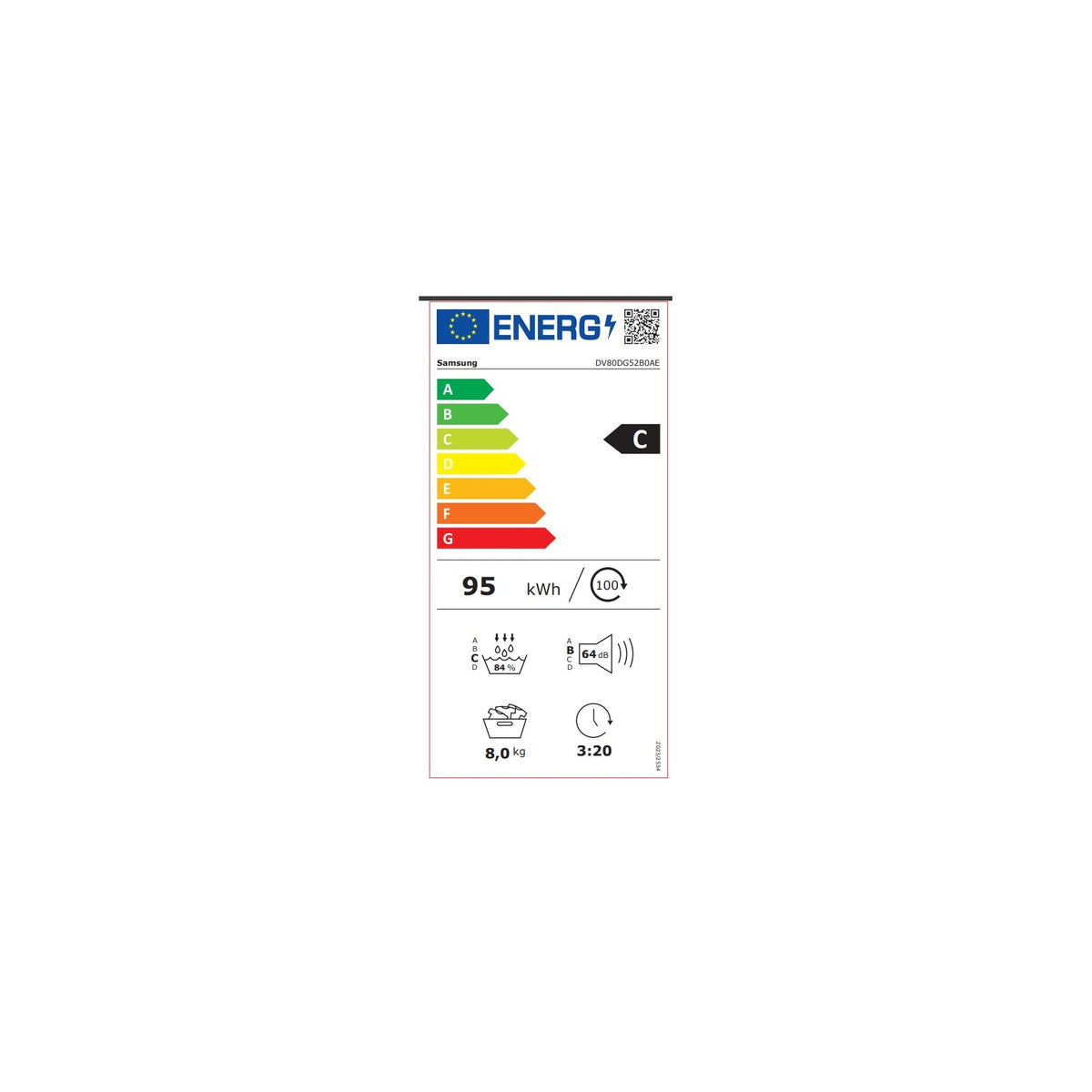 SAMSUNG DV80DG52B0AEET Asciugatrice 8Kg Pompa di Calore Wi-Fi Classe C