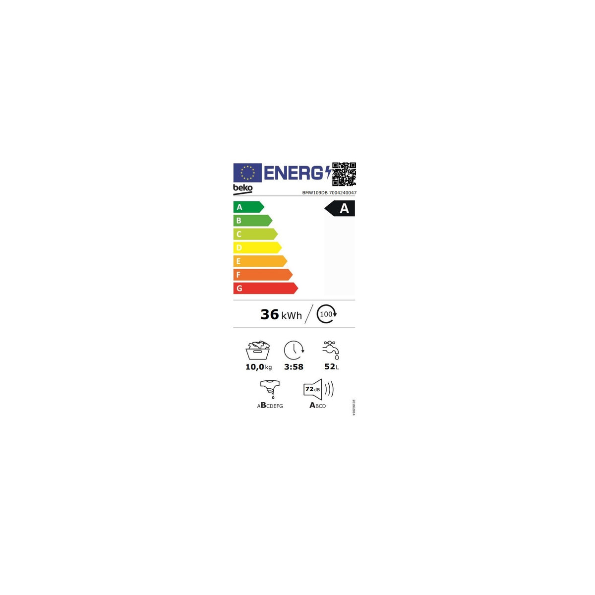 BEKO BMW109DB Lavatrice 10Kg 1400 Giri Inverter Classe A