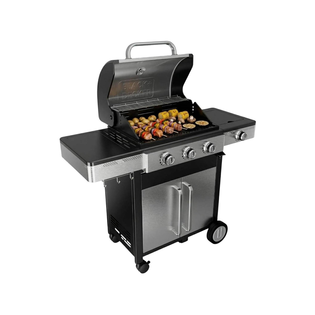 Black e Decker BXOG12950E Barbecue a Gas 3 bruciatori + 1 fuoco laterale griglia in ghisa