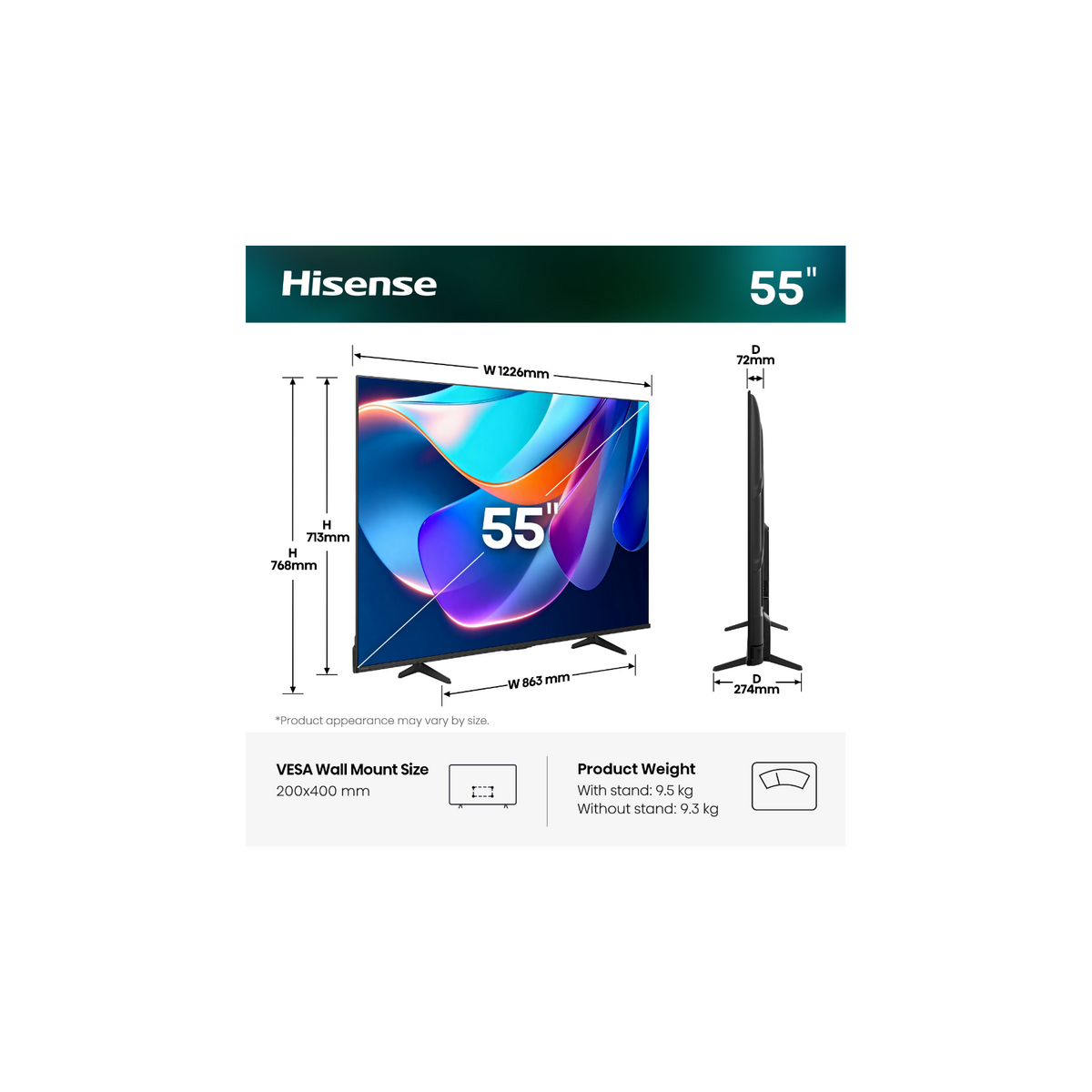 HISENSE 55A69S TV LED 55'' SMART TV VIDA UHD 4K - NERO