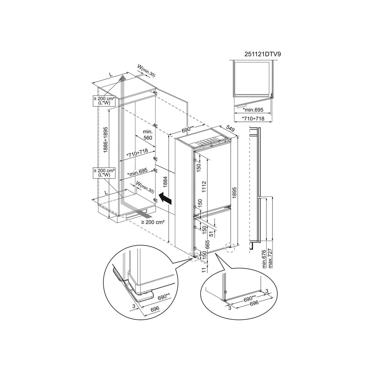 Electrolux ENA7TE75S Frigorifero Combinato Incasso 375L Total No Frost Classe E