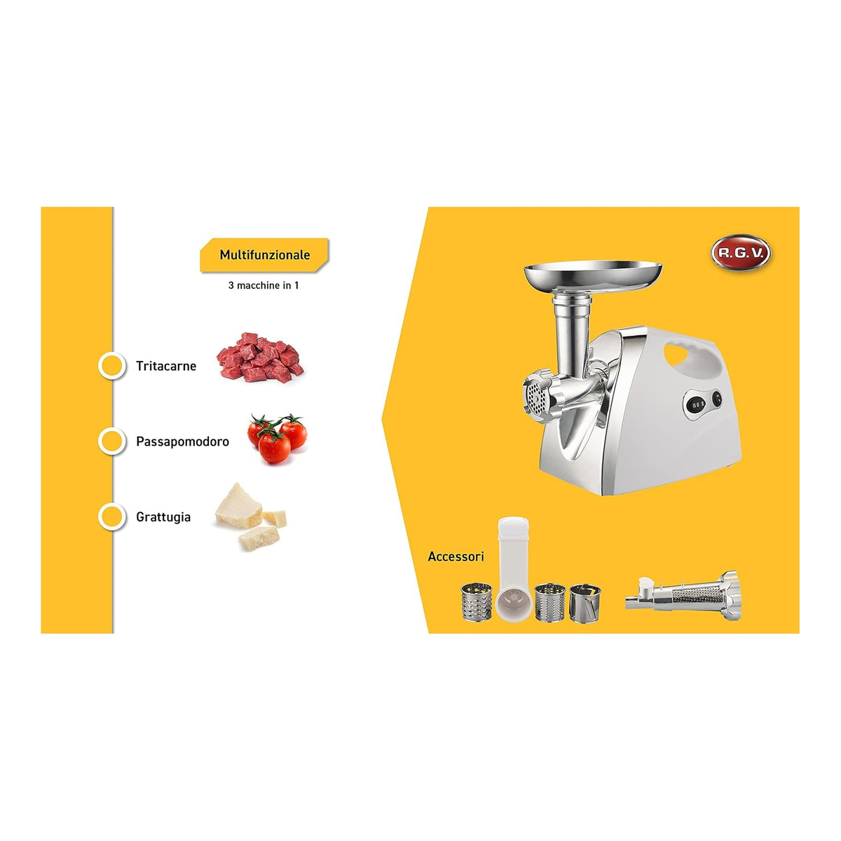 RGV Duetto Plus DPL03 Passapomodoro, Tritacarne e Grattugia