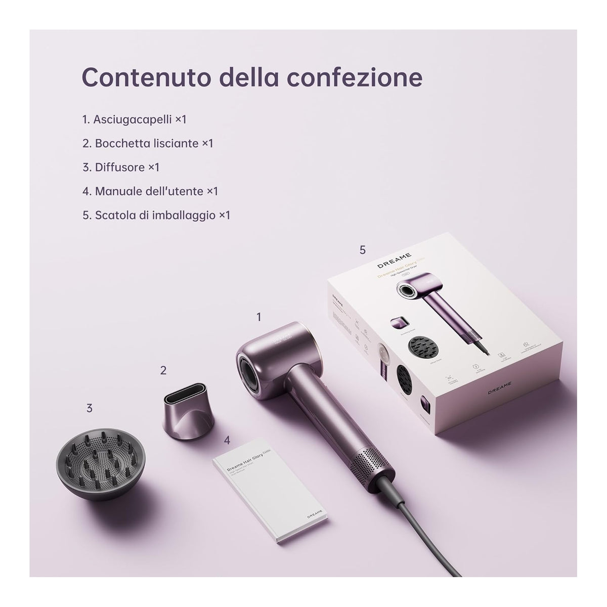 Dreame GLORYCOMBO Asciugacapelli ad alta velocità Glory Combo Viola
