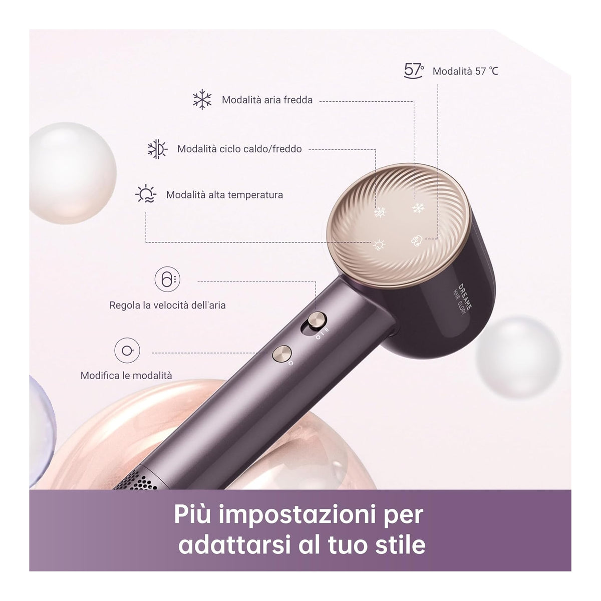 Dreame GLORYCOMBO Asciugacapelli ad alta velocità Glory Combo Viola