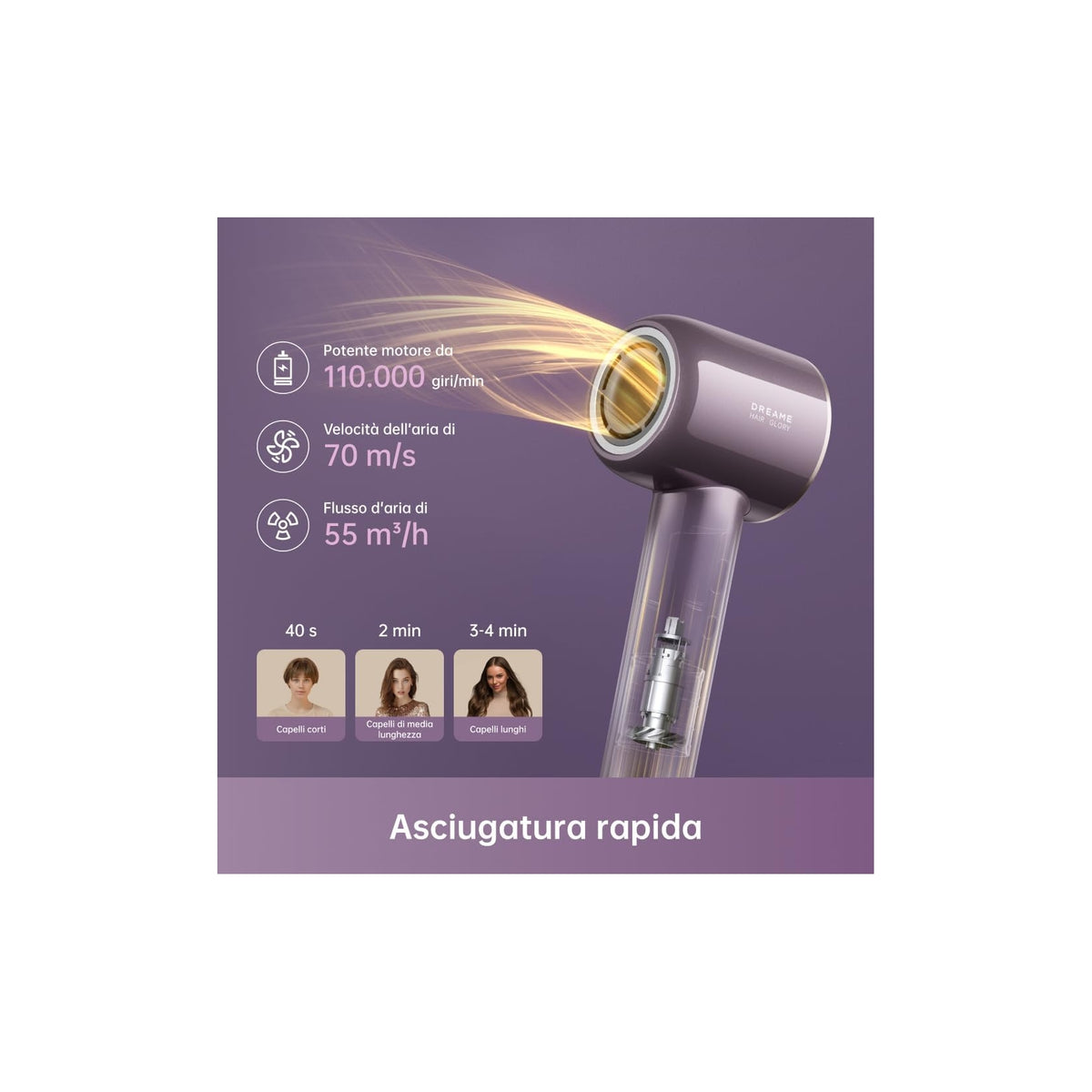 Dreame GLORYCOMBO Asciugacapelli ad alta velocità Glory Combo Viola