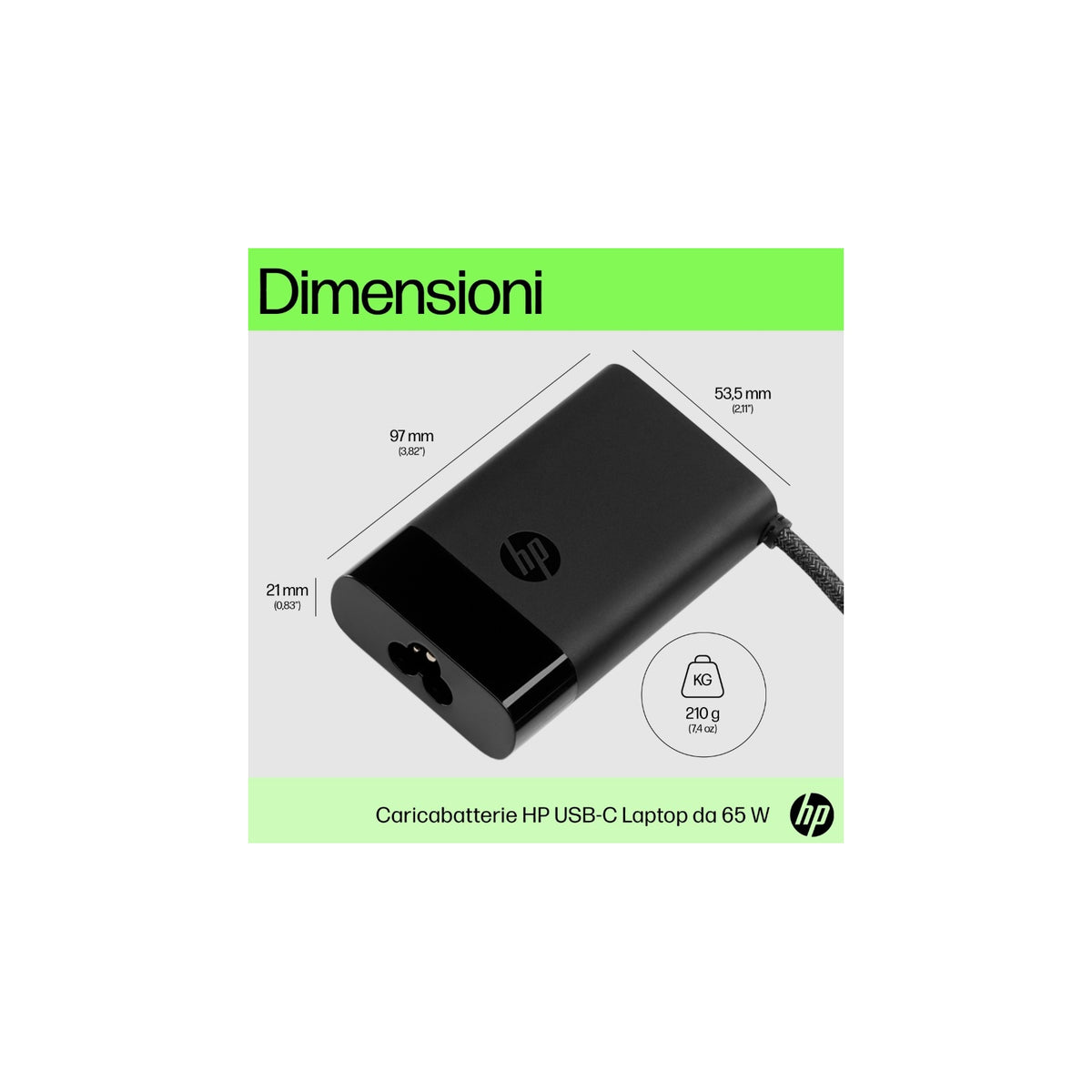 Hp 671R2AA 	Alimentatore Usb-C da 65W compatibile con Notebook, Tablet, Smartphone HP
