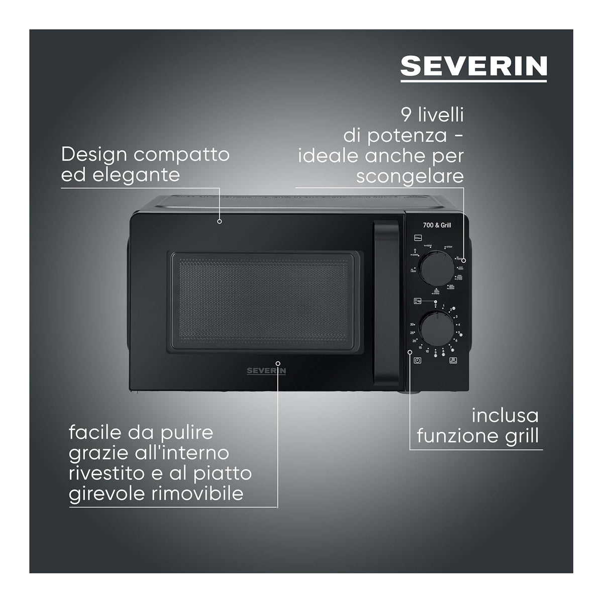 Severin MW9182 forno a microonde con grill 19L 700W nero