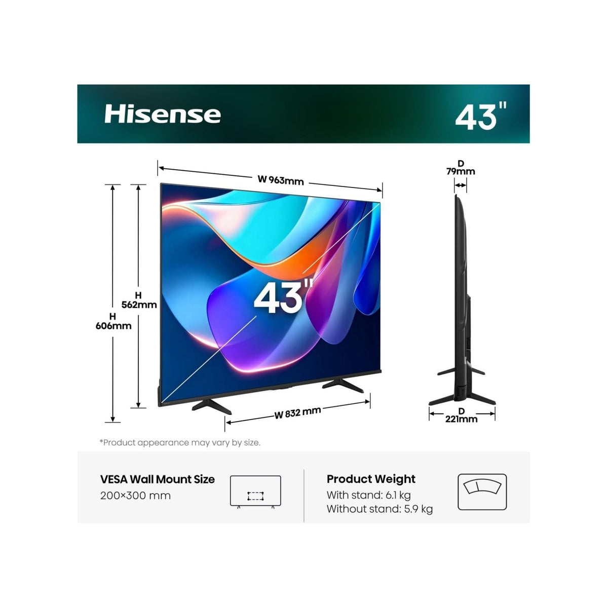 HISENSE 43A69S Tv led 43'' smart tv Classe E