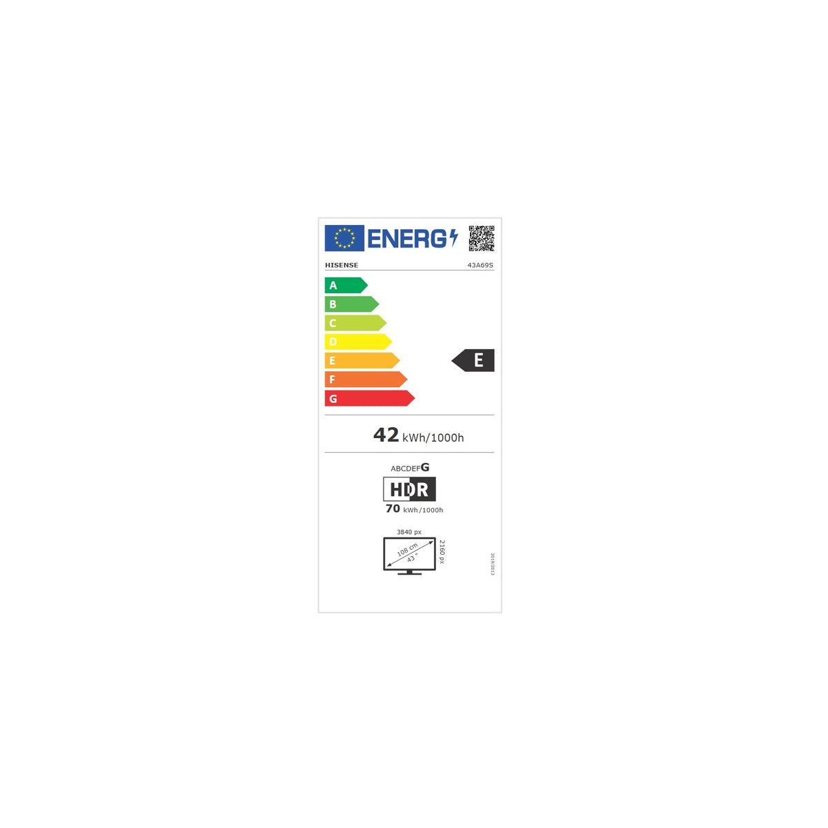 HISENSE 43A69S Tv led 43'' smart tv Classe E