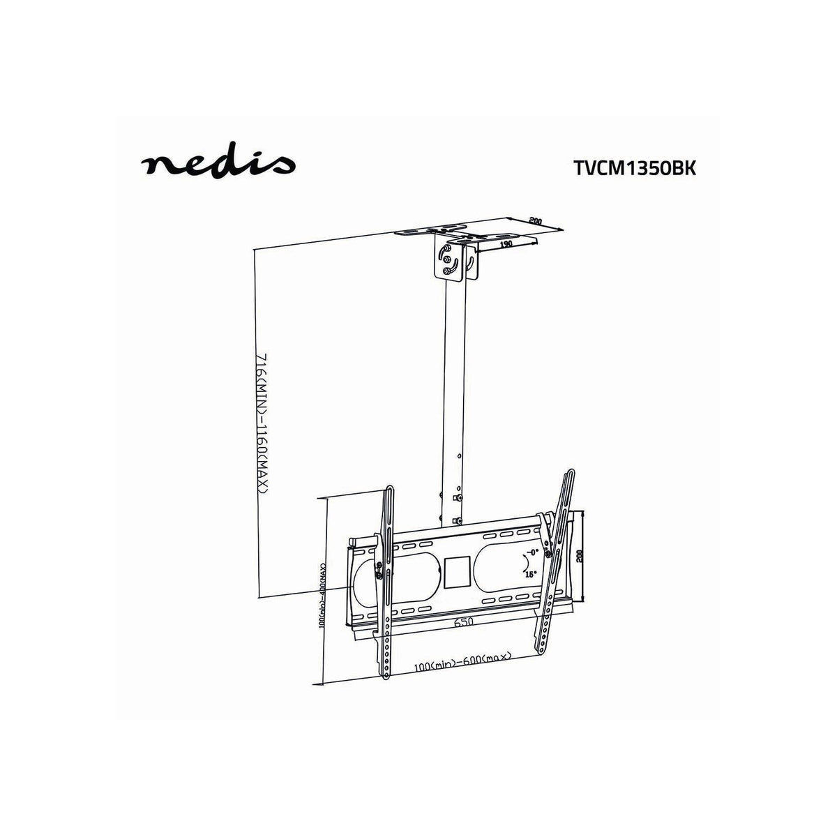 NEDIS TVCM1350BK SUPPORTO DA SOFFITTO PER TV FULL MOTION 42"/65" - PROMO