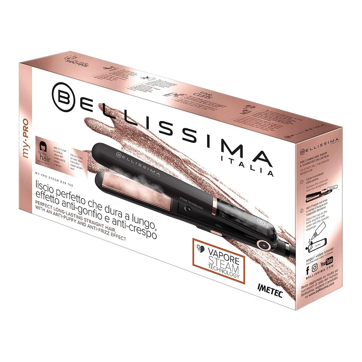 IMETEC BELLISSIMA 11632 PIASTRA PER CAPELLI A VAPORE MY PRO STEAM B28 100 CERAMICA