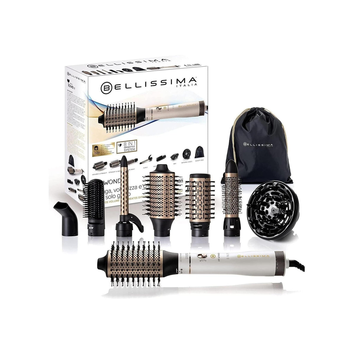 IMETEC BELLISSIMA 11847 AIR WONDER SPAZZOLA AD ARIA CALDA 1000W 8 ACCESSORI