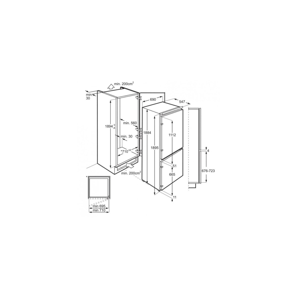 ELECTROLUX KNS7TE75S FRIGORIFERO COMBINATO DA INCASSO 70CM MAXISPACE 376LT TOTAL NO FROST CLASSE E
