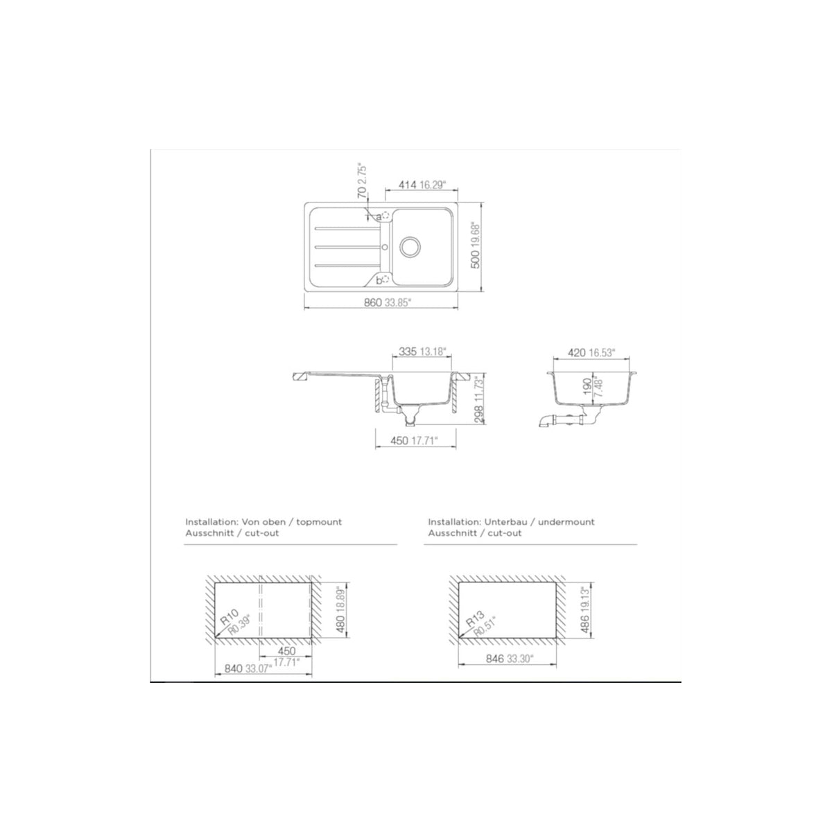 SCHOCK FORMHAUS D100 LAVELLO 1 VASCA + GOCCIOLATOIO 86x50CM COLORE ANTRACITE - FOMD100A51